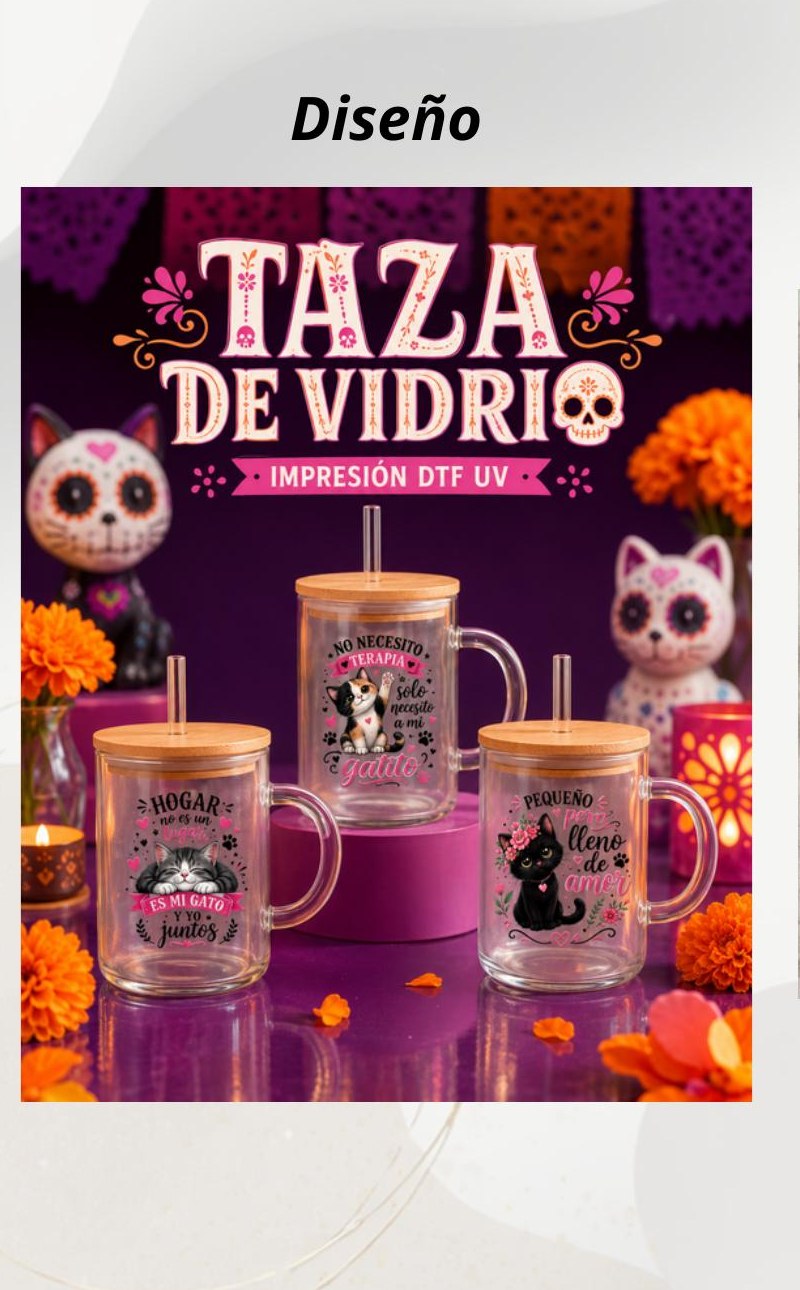 Taza de vidrio Michis Día de Muertos