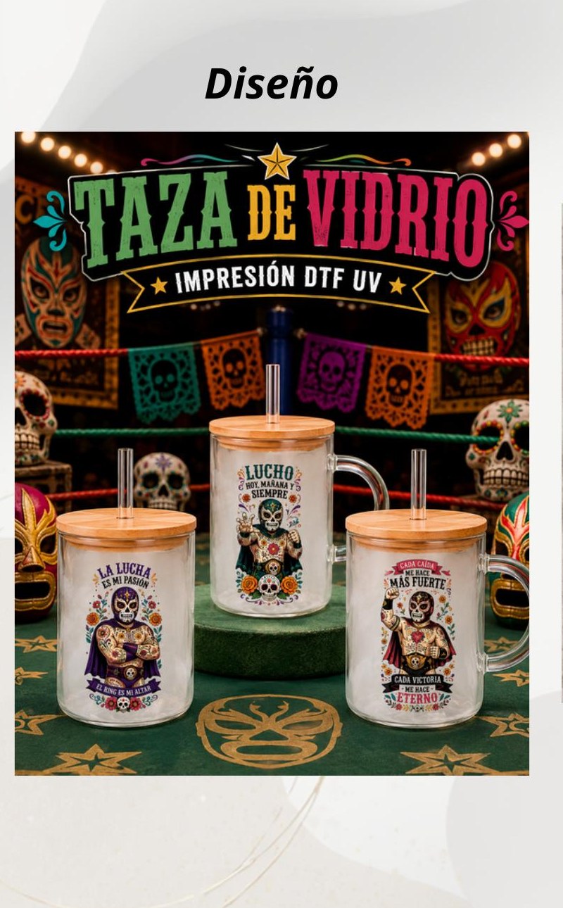Taza de vidrio Lucha Libre Día de Muertos