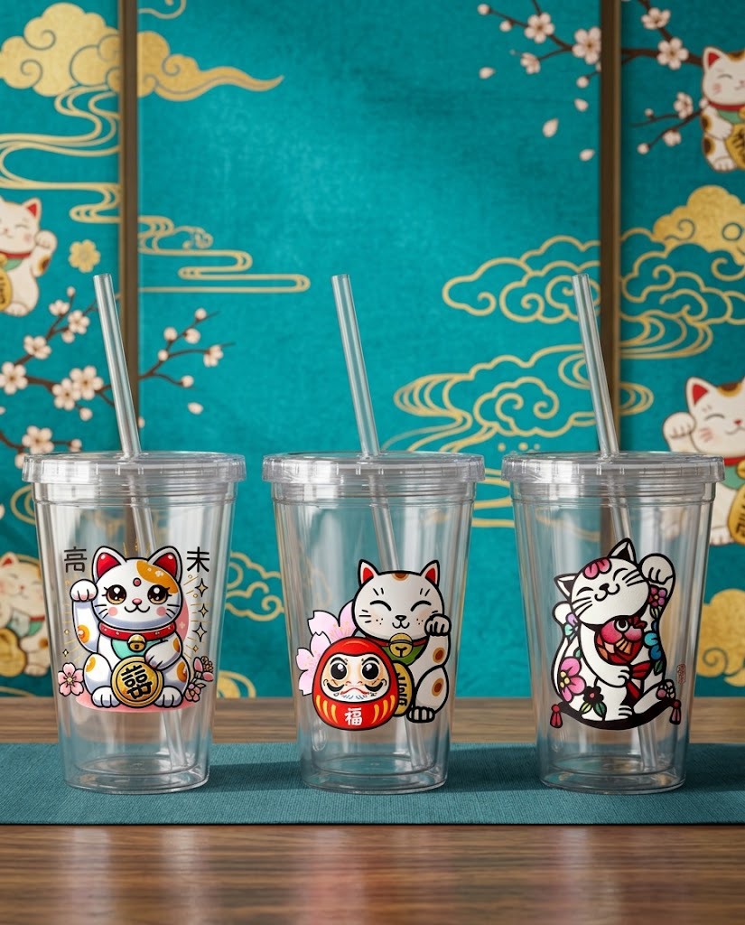 Vaso transparente Maneki Neko 16 oz