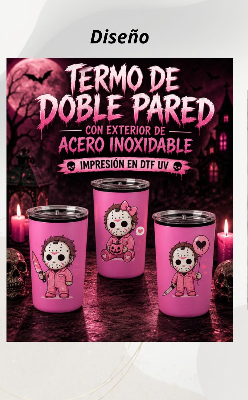 Termo doble pared Terror rosa