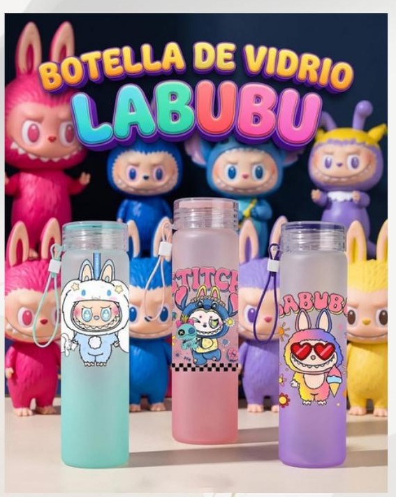 Botella de vidrio Labubu & Stitch 500 ml