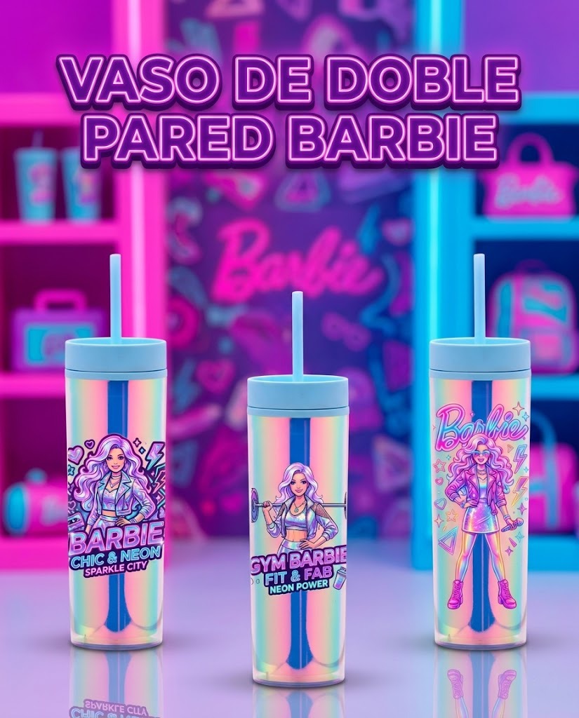 Vaso doble pared Barbie Neón 16 oz