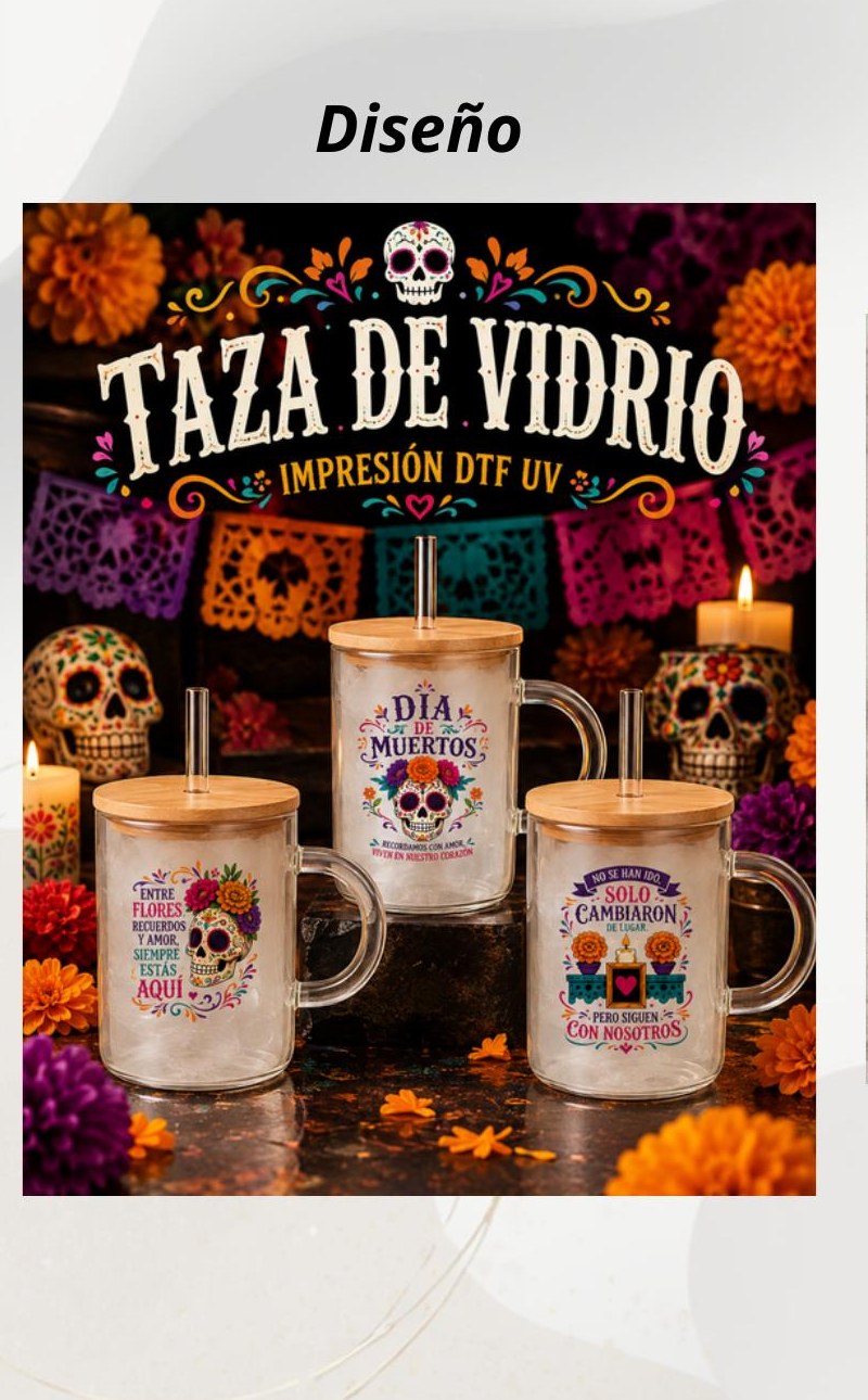 Taza de vidrio Día de Muertos