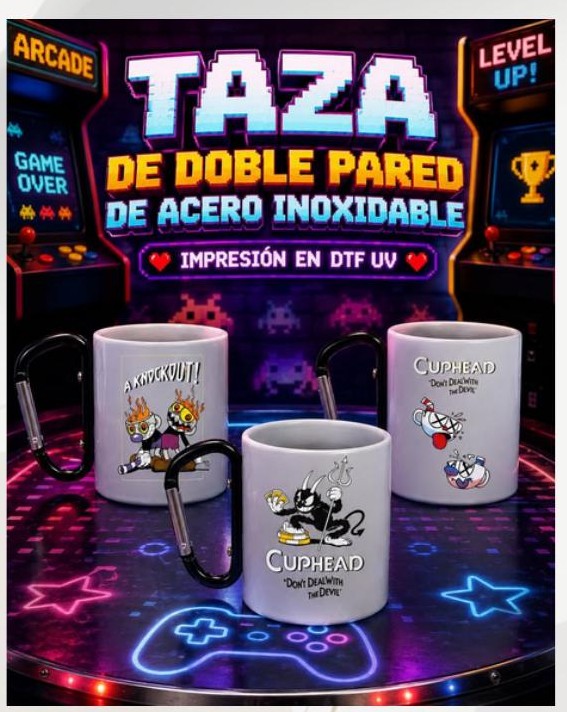 Taza doble pared de acero Cuphead 350 ml