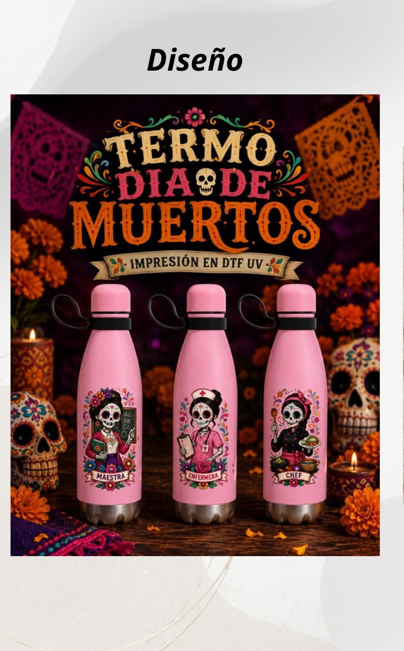 Termo Día de Muertos rosa 500 ml