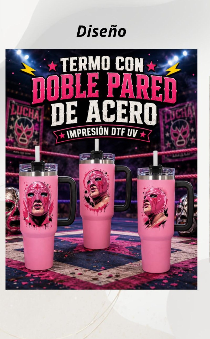 Termo doble pared Lucha Libre rosa