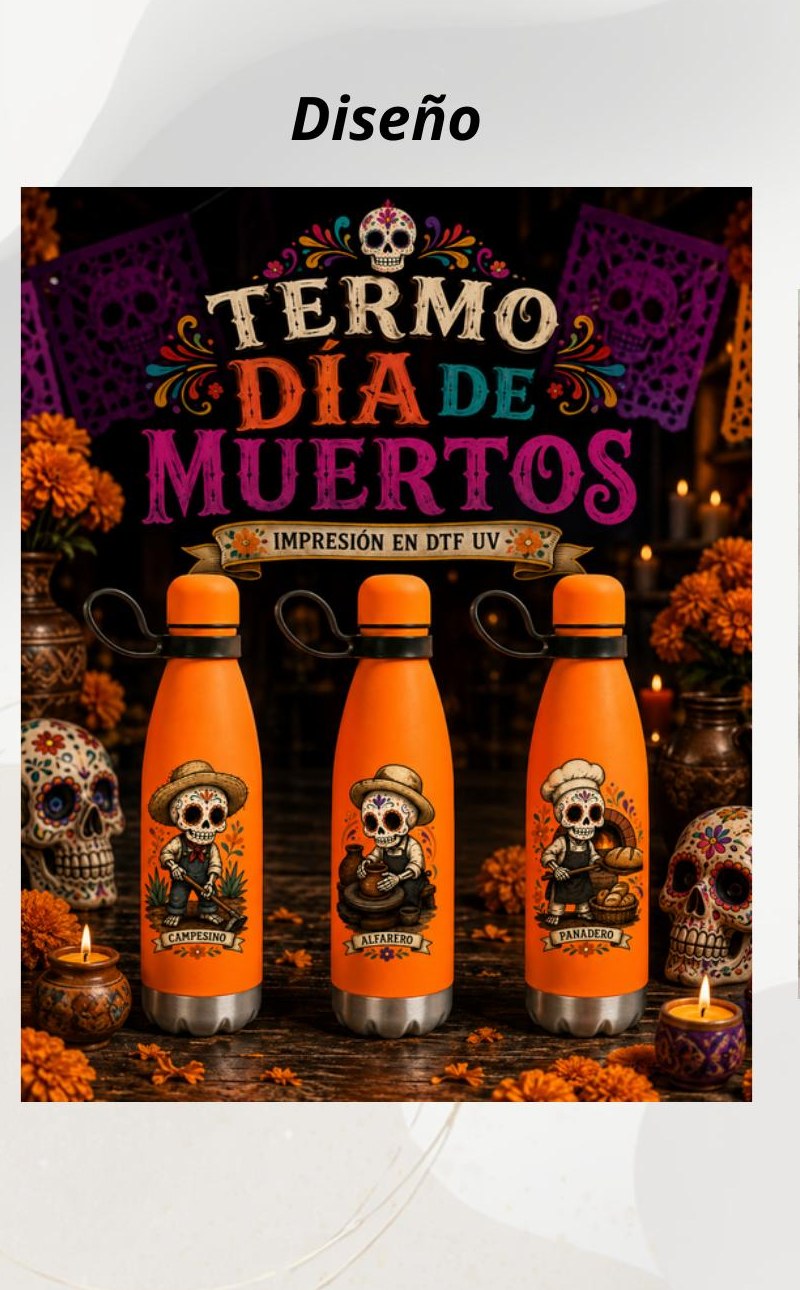 Termo Día de Muertos naranja 500 ml